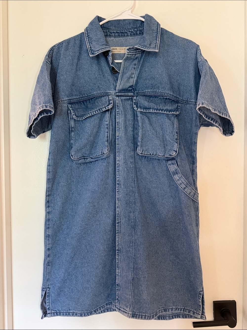 ASOS Denim Short Sleeve Utility Mini Dress Blue Size 4